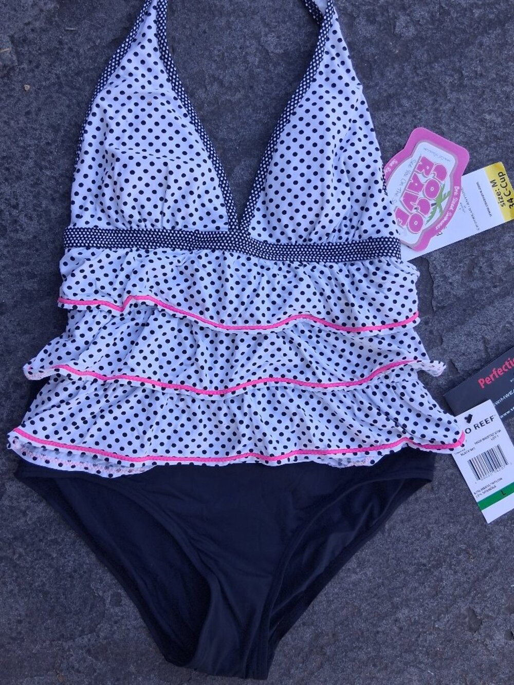 NEW Coco rave polka dot ruffle tankini swimsuit 34C Medium Top large bottom